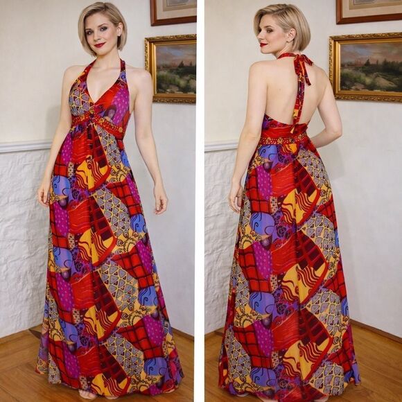 Sue Wong Dresses & Skirts - Sue Wong Beaded Printed Silk Chiffon Maxi Dress